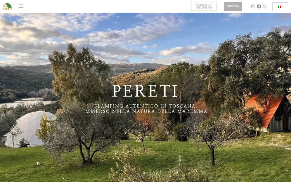 Anteprima del sito Agriturismo Pereti, glamping in Toscana in Maremma realizzato da Virally