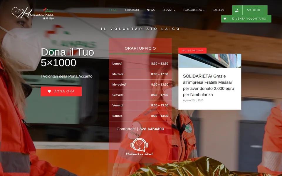 Anteprima del sito Humanitas Anpas Grosseto, associazione di volontariato realizzato da Virally