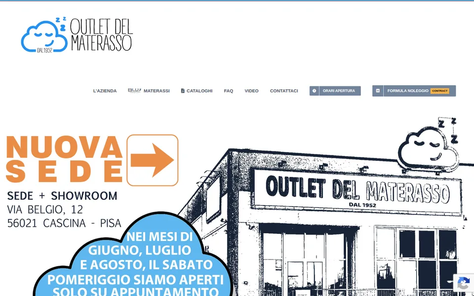 Anteprima del sito Outlet del Materasso Pisa, show room e vendita materassi Blu Company realizzato da Virally